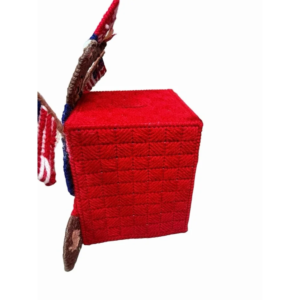 Vintage Handmade Patriotic Teddy Bear Tissue Box Cover USA Flag 4th of July